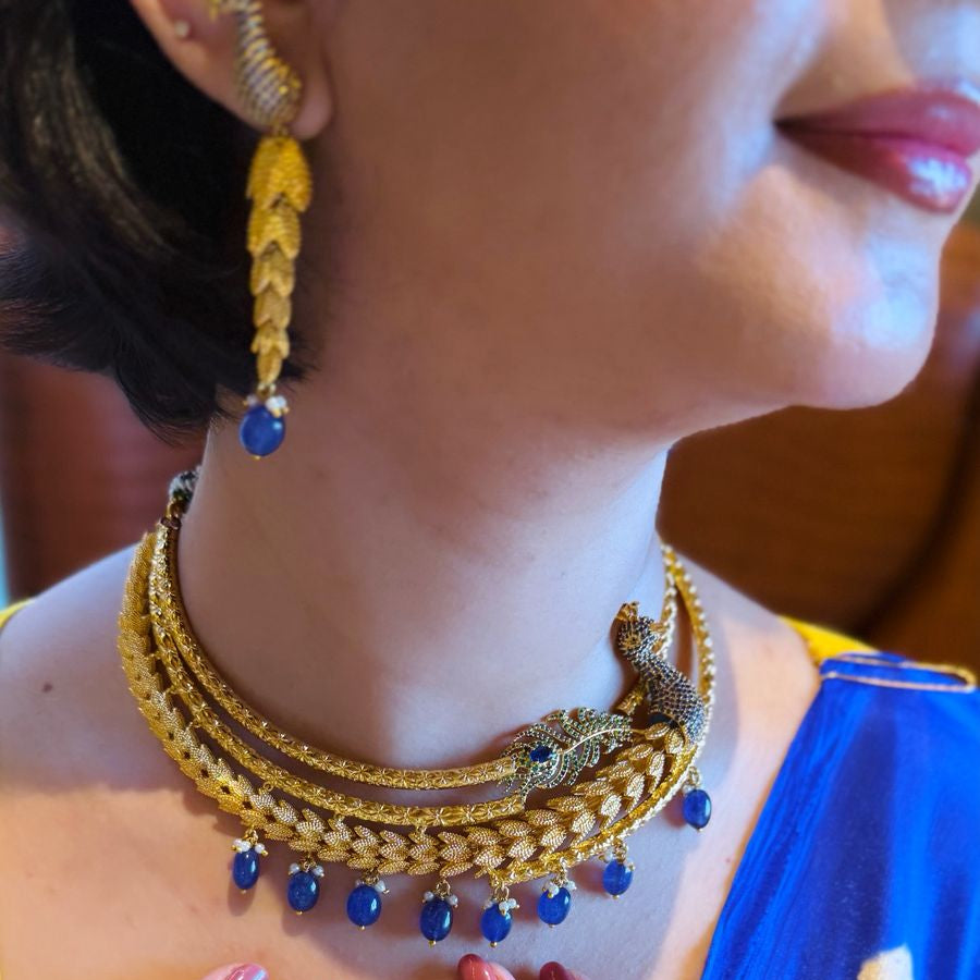 Neel Mayuri blue stone peacock necklace set
